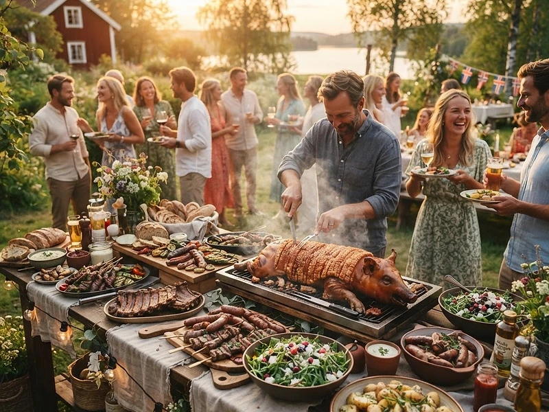 Grillbuffet og helstegt pattegris til selskab