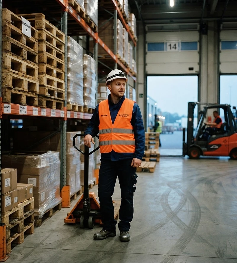 Logistik-Hub im Morgengrauen mit Fachkraft