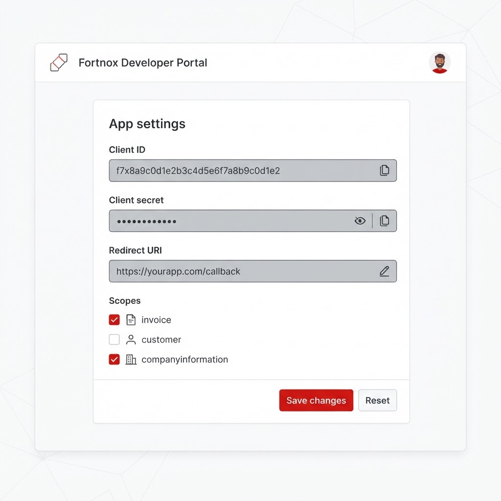 Fortnox developer portal setup