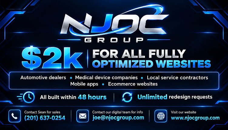 NJOC Group — $2k for all fully optimized websites. Built within 48 hours, unlimited redesign requests.