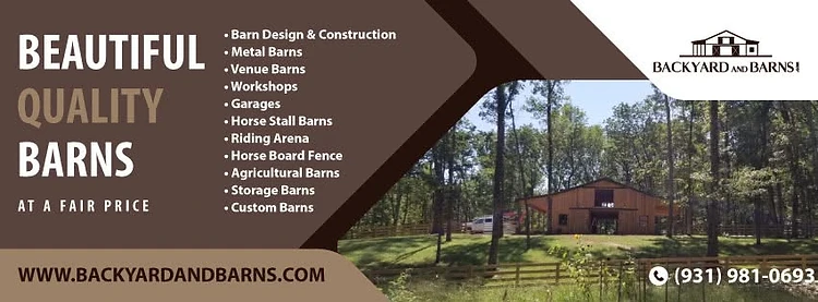 Backyard and Barns services — barn design and construction, metal barns, venue barns, workshops, garages, horse stalls, riding arena, horse board fence, agricultural and storage barns