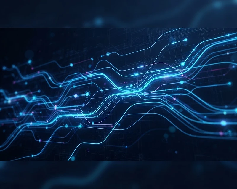 Abstract network of connected light trails representing AI automation