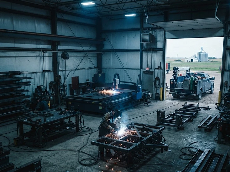 Welding and fabrication shop building agricultural equipment in the Humboldt region