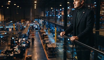 Business owner overlooking an expanded warehouse operation