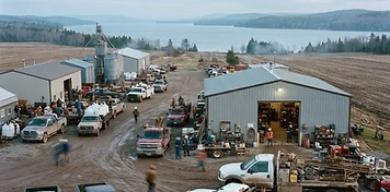 Mine-service trucks and fabrication shops in Kirkland Lake, Ontario