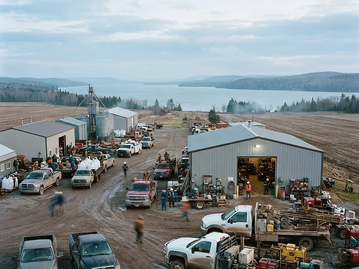 Mine-service trucks and fabrication shops in Kirkland Lake, Ontario