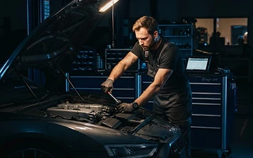 Mechanic working in an auto repair shop.
