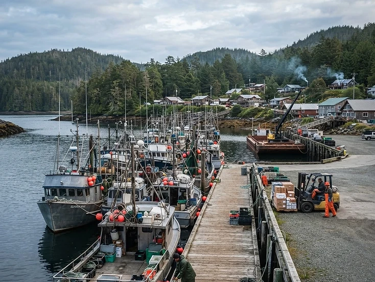 Fishing fleet, ferry services and remote-logistics businesses in Daajing Giids, BC