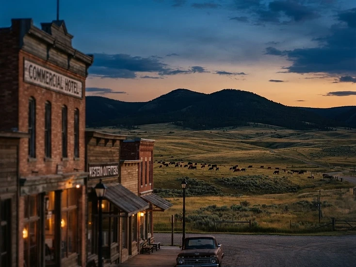 Cattle rangeland and a historic western main street near the Cypress Hills