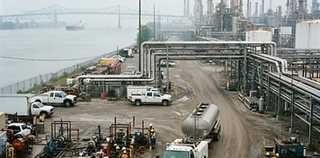 Industrial corridor and contractor trucks in Sarnia, Ontario