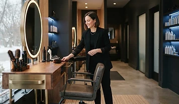 Owner-operated salon and wellness business interior at opening time