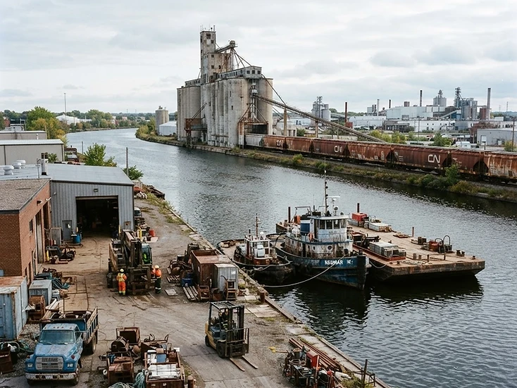 Marine-industrial services and grain elevators in Port Colborne, Ontario