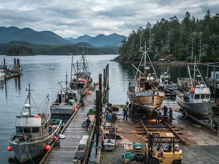 Commercial fishing fleet, aquaculture services and marine trades in Campbell River, BC