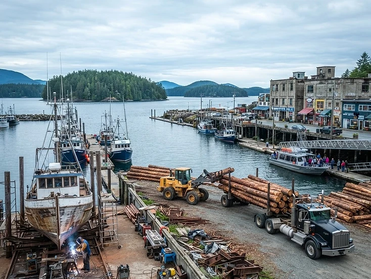 Working harbour, marine and tourism businesses in Powell River, BC