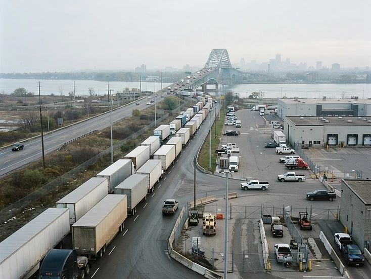 Border-crossing trucks and logistics businesses in Fort Erie, Ontario
