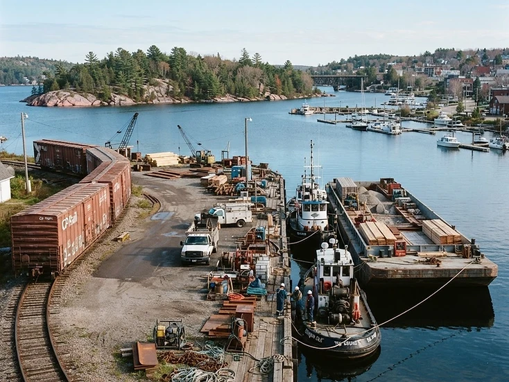 Marine-rail services on the working harbour in Parry Sound, Ontario