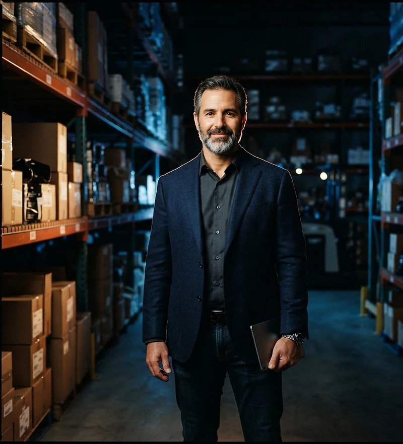 Business owner working inside a warehouse