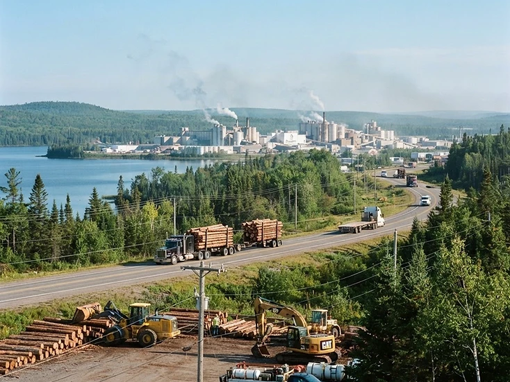 Logging trucks and highway logistics in Dryden, Ontario