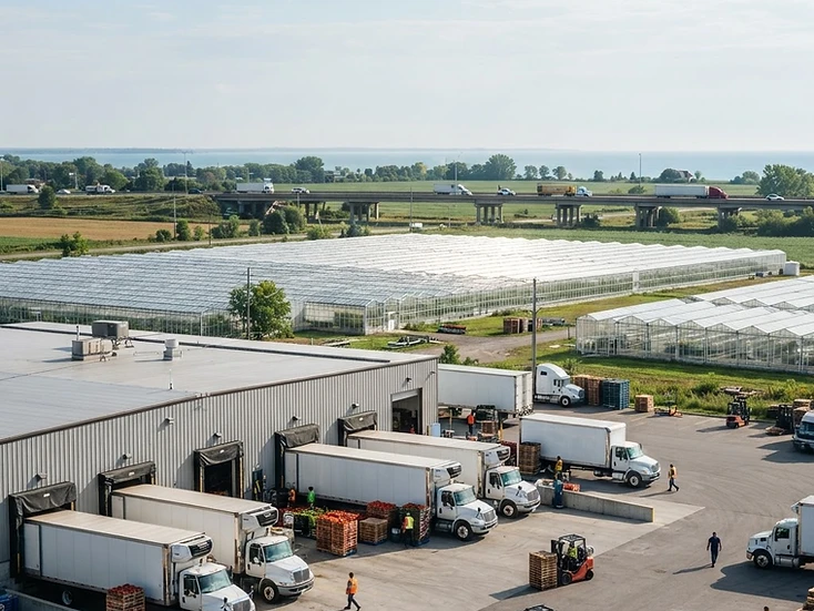 Produce pack-house and greenhouse logistics in Lakeshore, Ontario