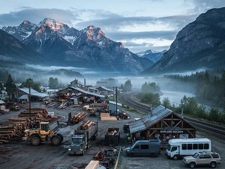 Mill and resort mountain-town businesses in Golden, BC