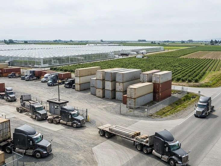 Container terminals, farms and logistics businesses in Delta, BC