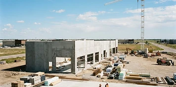 Construction crews framing a new commercial building in a fast-growing southern Manitoba town