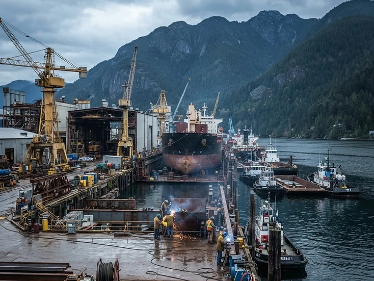 Waterfront industry, shipyards and port businesses on the North Shore, BC