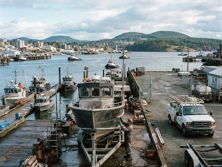 Harbour, ferry port and trades businesses in Nanaimo, BC