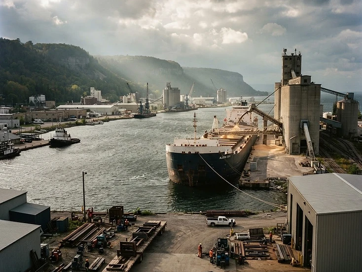 Portside fabrication and harbour freight in Owen Sound, Ontario