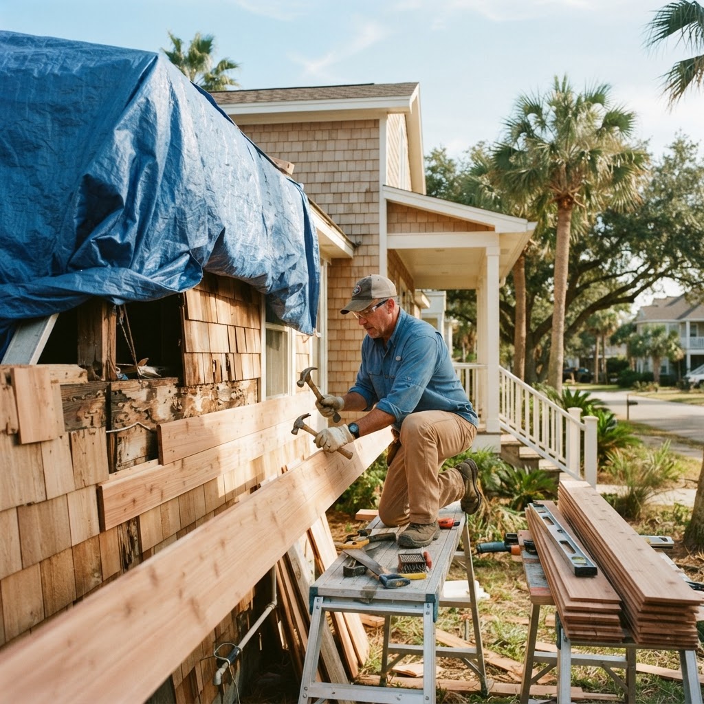 Contractor using a drill during a home repair