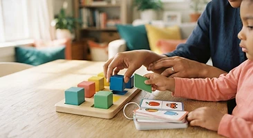 Child engaged in a playful, hands-on learning moment