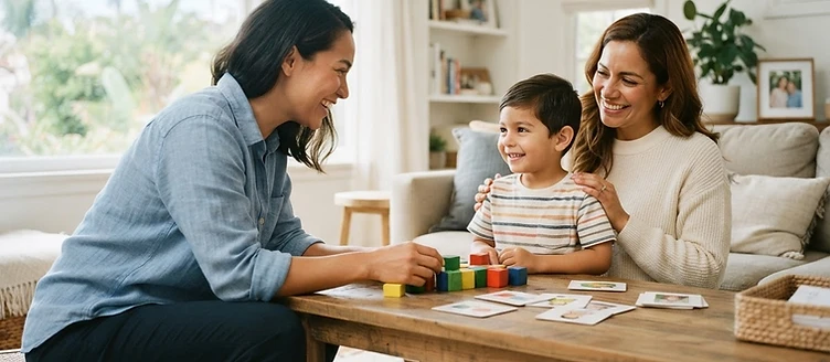 A therapist partnering with a family at home