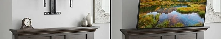 Motorized Fireplace Mount — bracket without TV and with TV mounted
