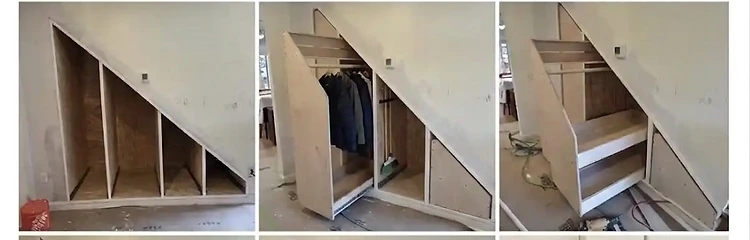 Under-stair custom storage cabinet — build process from framing to finished doors