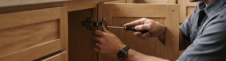 Cabinet door and glide adjusted