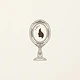 A hand mirror with a face looking back