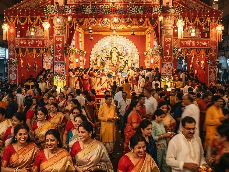 Community celebrating Durga Puja together