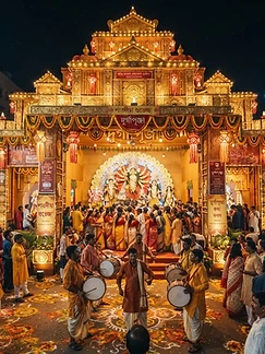 The festive pandal at dusk