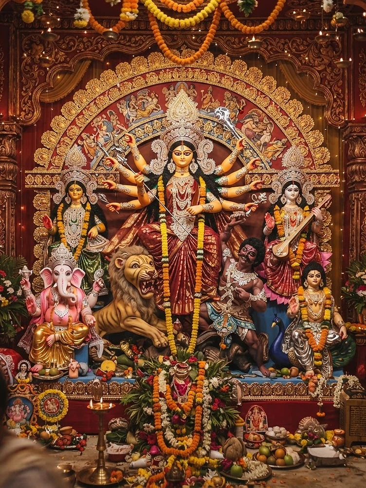 Maa Durga with her children — Ganesha, Lakshmi, Saraswati and Kartikeya