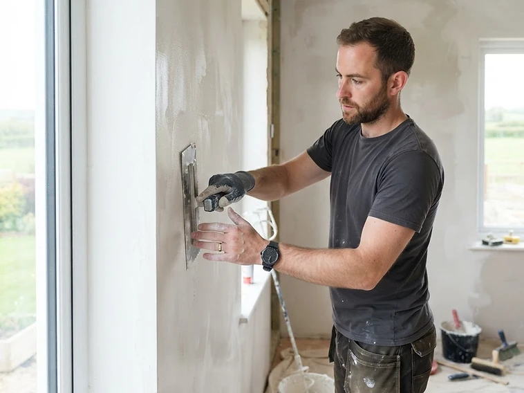 MPC Plasterer skimming an internal wall in Mayo