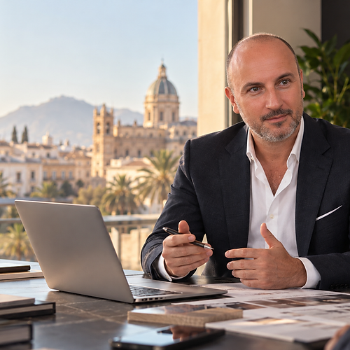 Daniele Genovese durante un incontro commerciale professionale a Palermo