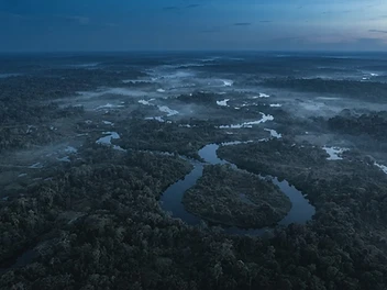 Aerial view of a winding river in Central Africa