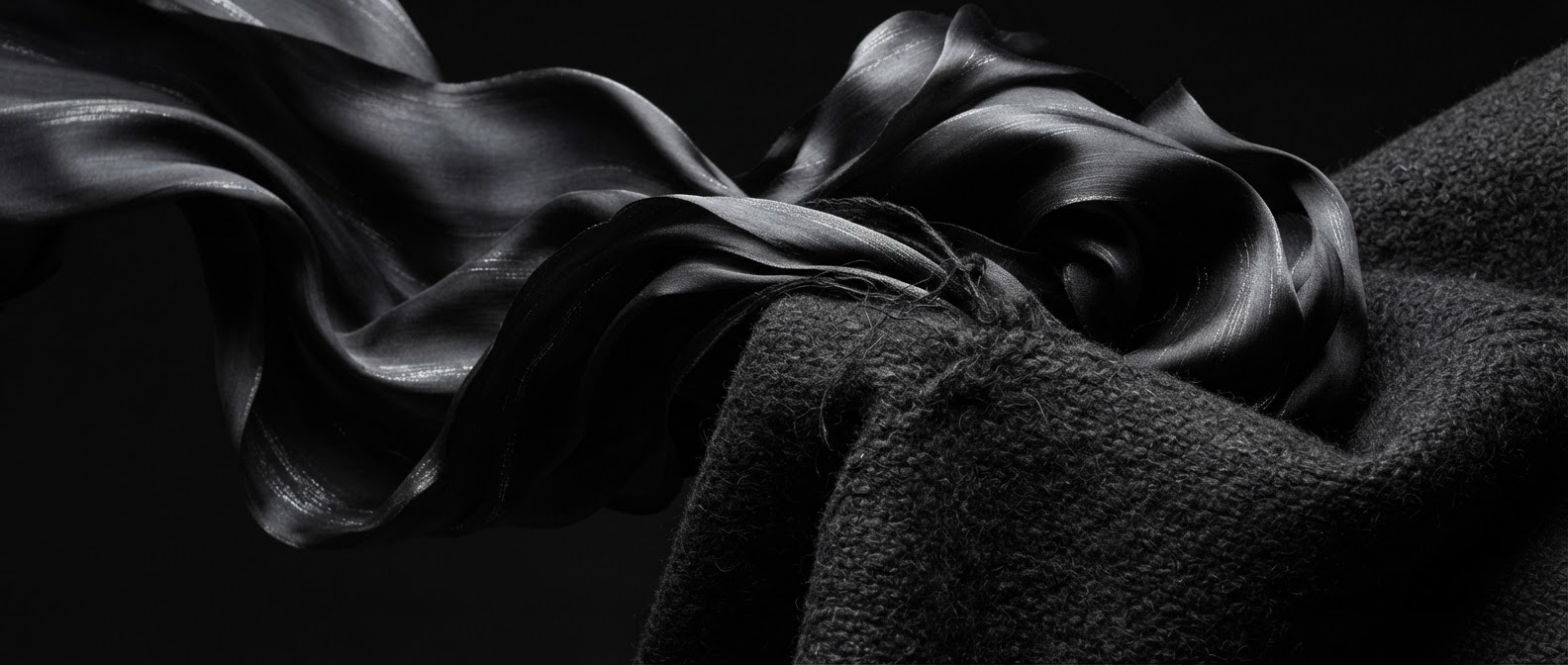 Black sculptural textiles introducing Fashion Week Hungary
