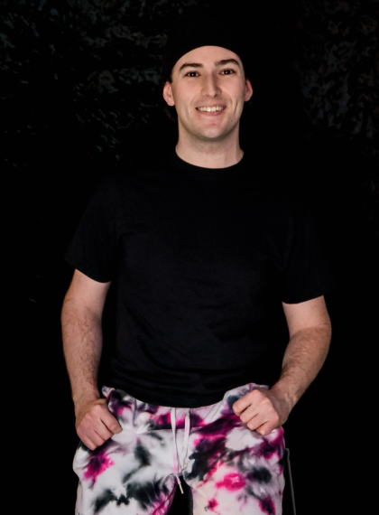 Black, white, magenta tie-dye sweatpants