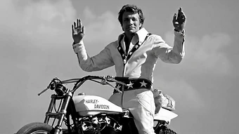 Still frame from BluPoetry's Evel Knievel AI film.