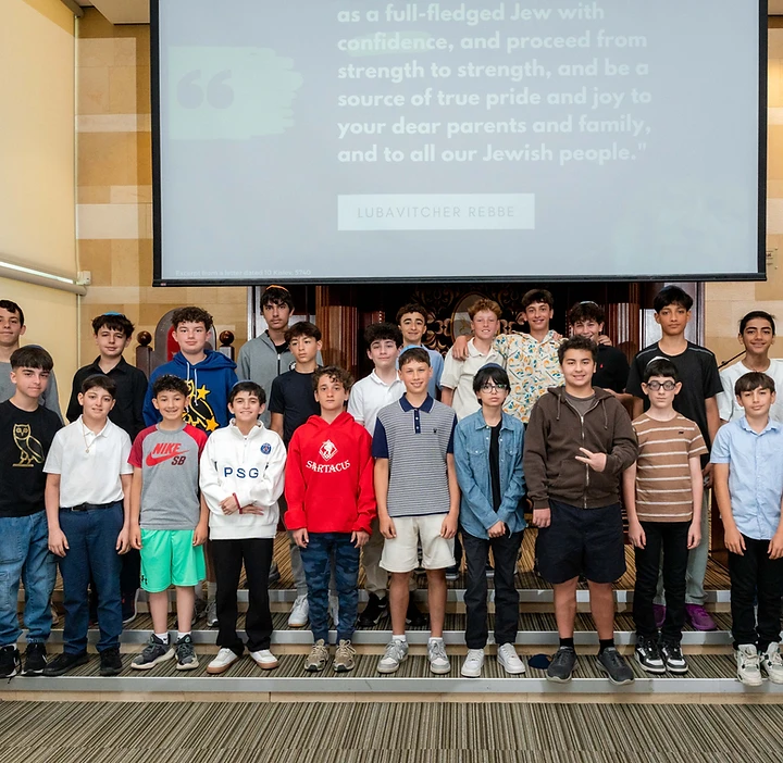 Machon Chai Bar Mitzvah Club boys with Rabbi Benny at the Chabad Israeli Centre