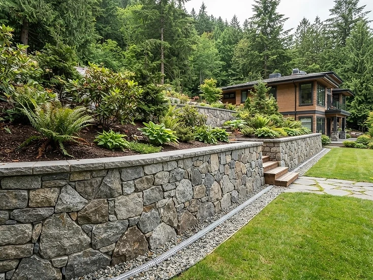 Illustrative example of professional retaining wall construction and site preparation