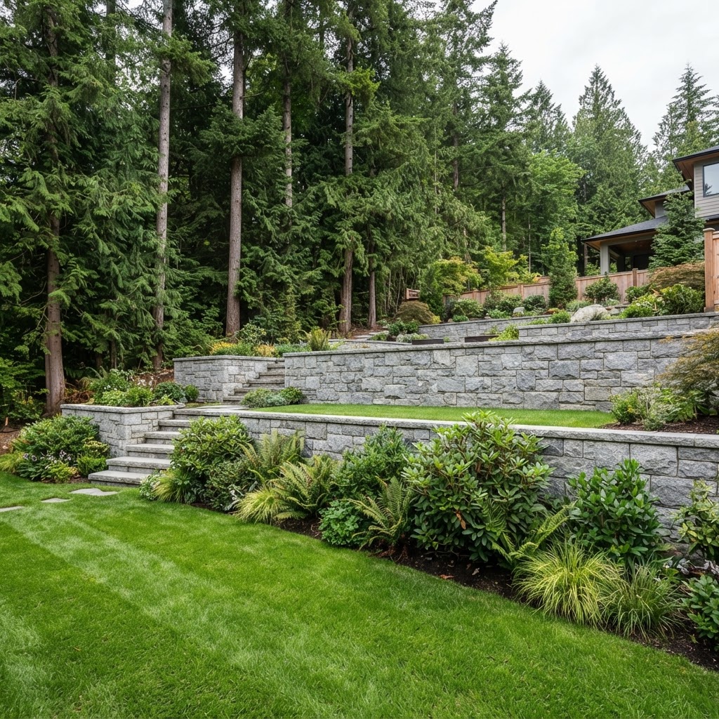 Illustrative example of professional retaining wall construction and site preparation