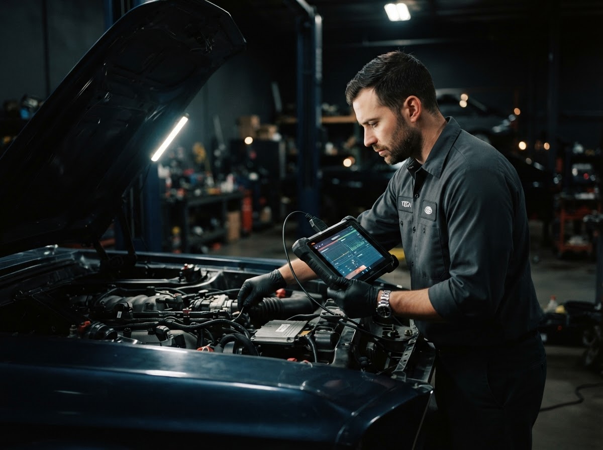 North Fork Auto technician performing a vehicle diagnostic