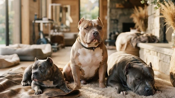American Bully Breed Guide — Complete Overview Muscular American Bully dog with broad head and blocky build standing in a show stack pose outdoors